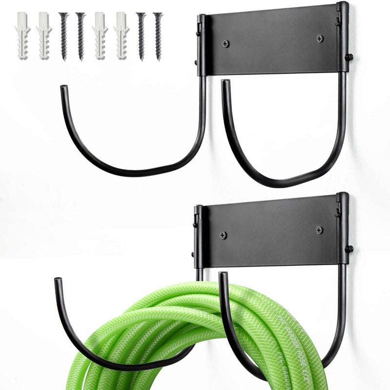 Lifyzoon Heavy Duty Wall-Mount Hose Holder: Foldable Rustproof Outdoor Water Hose Hanger 150ft for Garden/Yard/Fence/Patio with 120LB Capacity - 2 Pack - Image 1